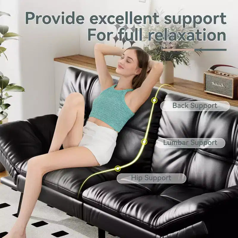 Divano Letto Futon Convertibile, Ecopelle, 2 Posti