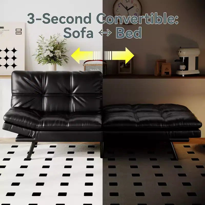 Divano Letto Futon Convertibile, Ecopelle, 2 Posti