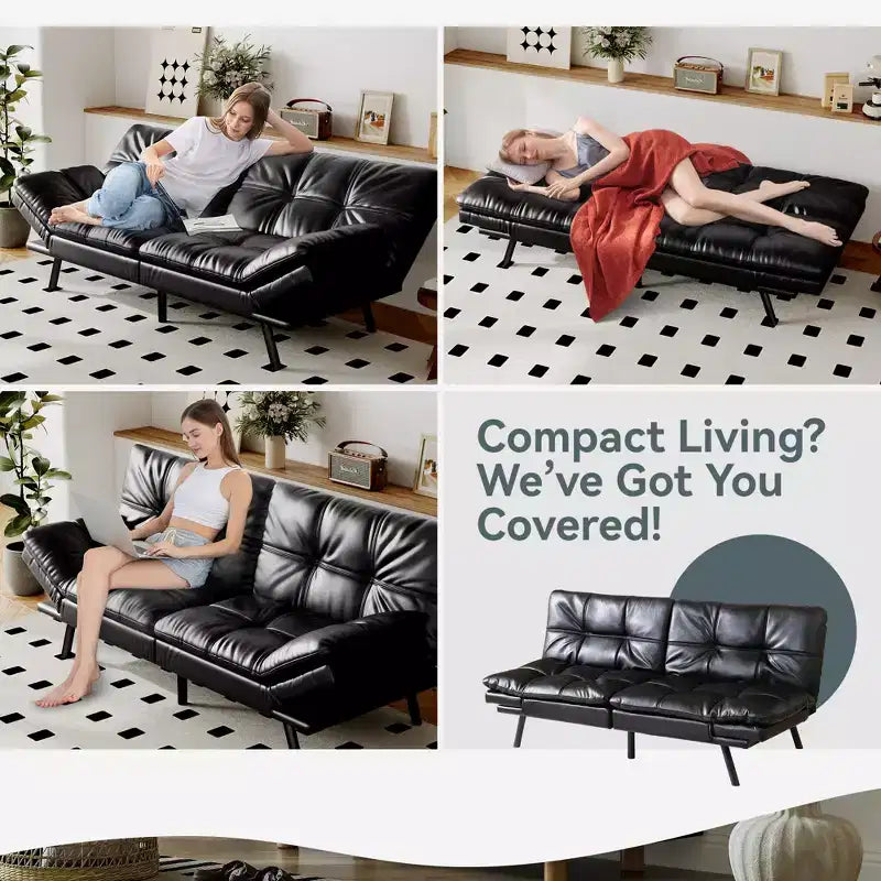 Divano Letto Futon Convertibile, Ecopelle, 2 Posti