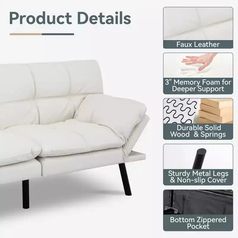 Divano Letto Futon Convertibile, Ecopelle, 2 Posti