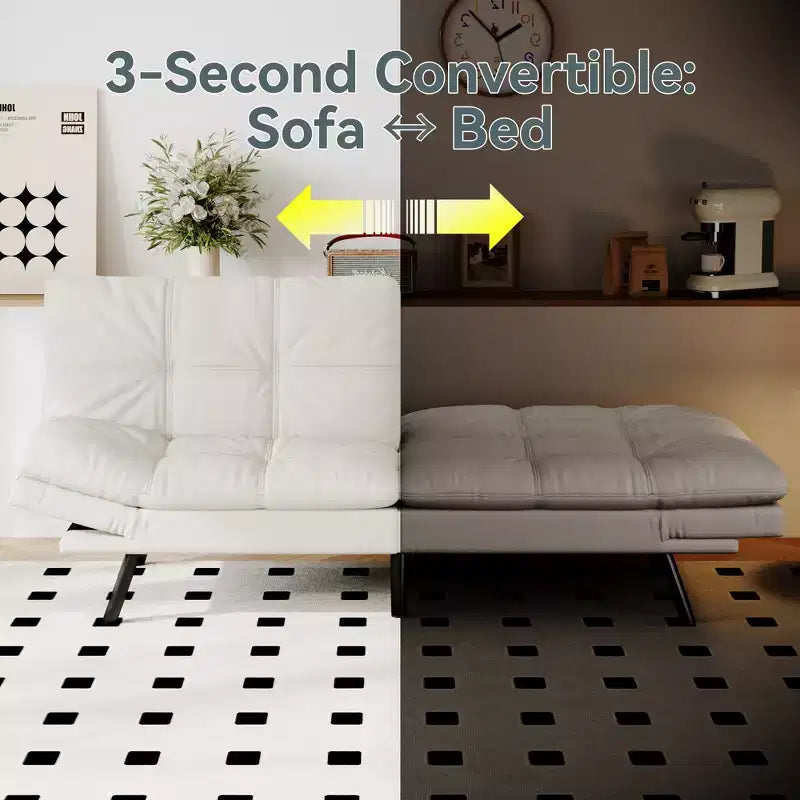 Divano Letto Futon Convertibile, Ecopelle, 2 Posti