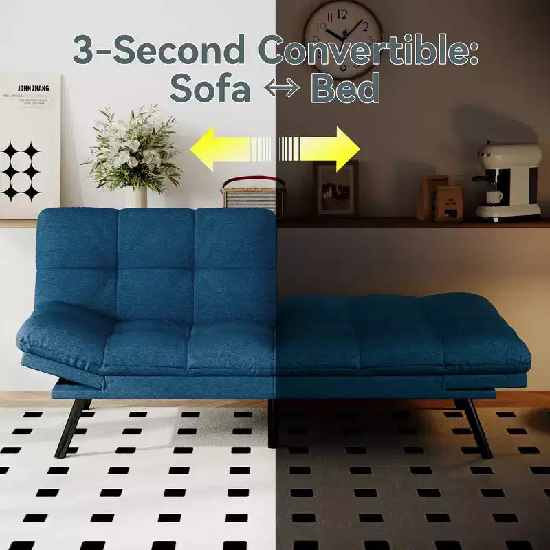 Divano Letto Futon Convertibile, Ecopelle, 2 Posti