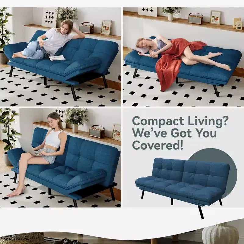 Divano Letto Futon Convertibile, Ecopelle, 2 Posti