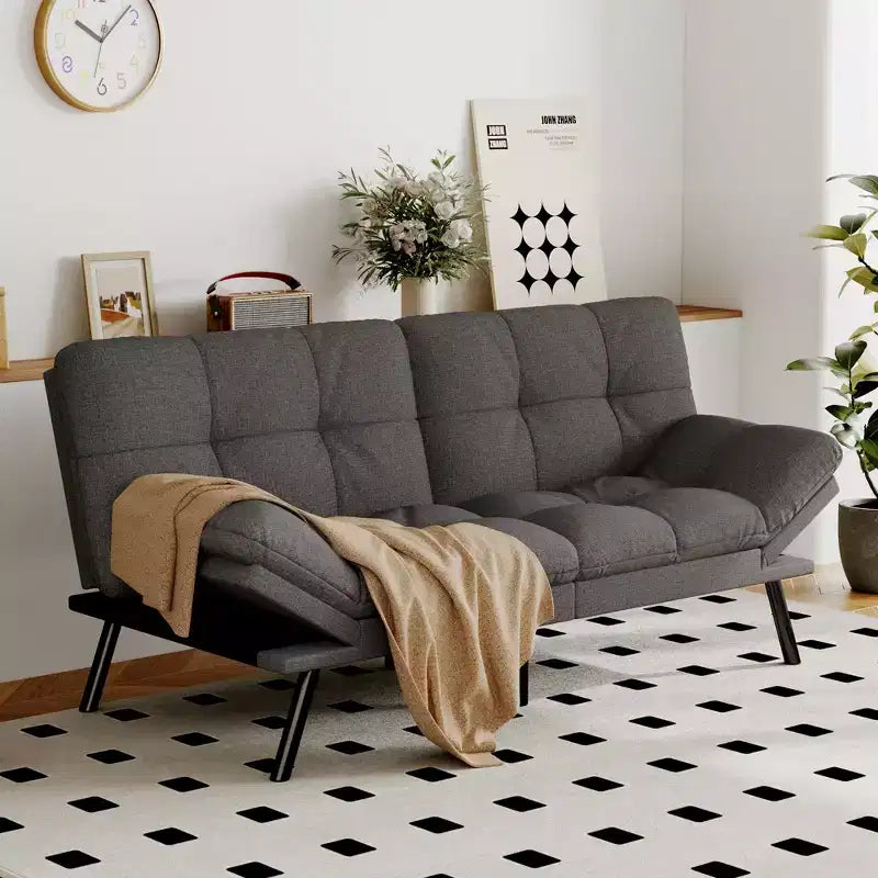 Divano Letto Futon Convertibile, Ecopelle, 2 Posti