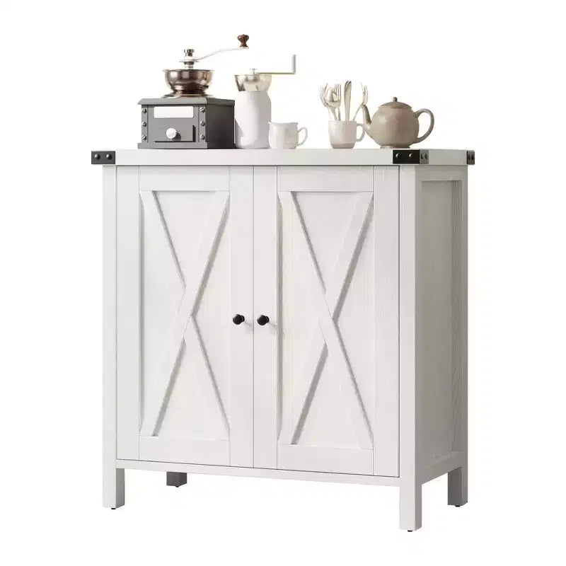 Farmhouse Storage Cabinet with 2 Barn Doors & Adjustable Shelf, Modern Sideboard Buffet Accent Accent Console Table for Living Room Kitchen Hallway
