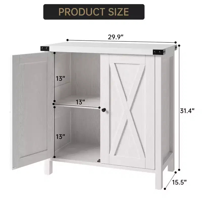 Mobile Credenza a Buffet in Stile Fattoria con 2 Ante Scorrevole a Granaio, Grigio/Rovere/Bianco, Posti a Sedere/Ripostiglio per 1 Stanza