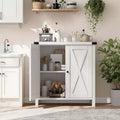 Mobile Credenza a Buffet in Stile Fattoria con 2 Ante Scorrevole a Granaio, Grigio/Rovere/Bianco, Posti a Sedere/Ripostiglio per 1 Stanza
