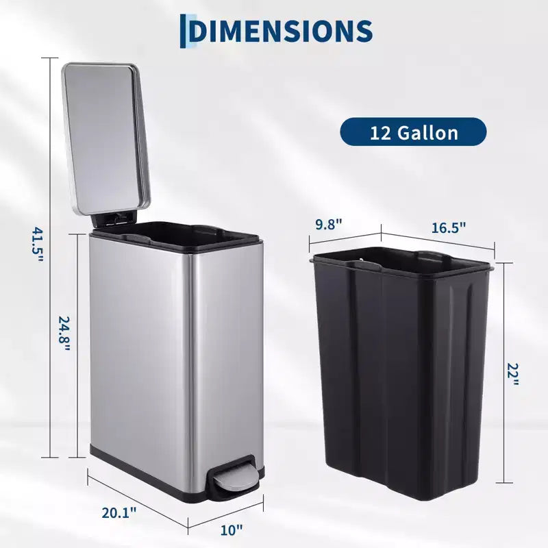 Pattumiera a Pedale in Acciaio Inossidabile con Coperchio a Chiusura Ammortizzata e Secchio Interno Rimovibile, 10L–55L