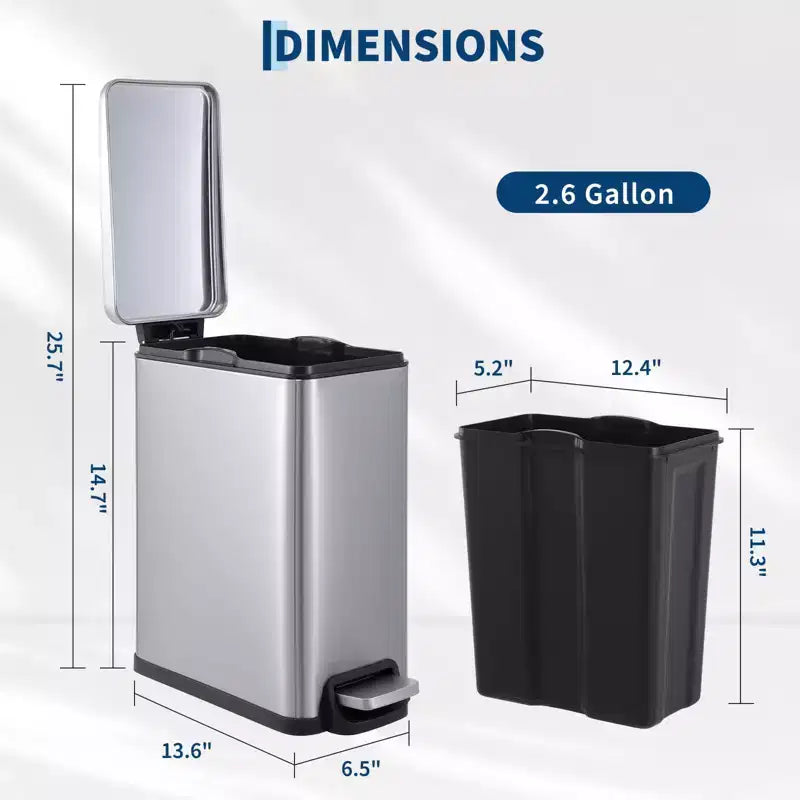 Pattumiera a Pedale in Acciaio Inossidabile con Coperchio a Chiusura Ammortizzata e Secchio Interno Rimovibile, 10L–55L