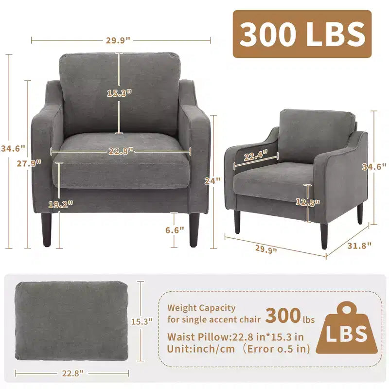 Poltrona in lino, stile Mid-Century, posto singolo