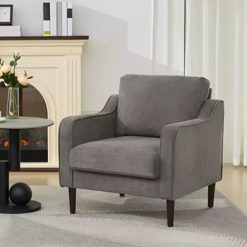 Poltrona in lino, stile Mid-Century, posto singolo