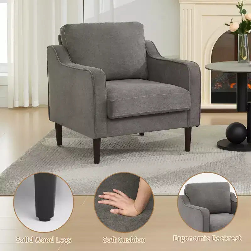 Poltrona in lino, stile Mid-Century, posto singolo