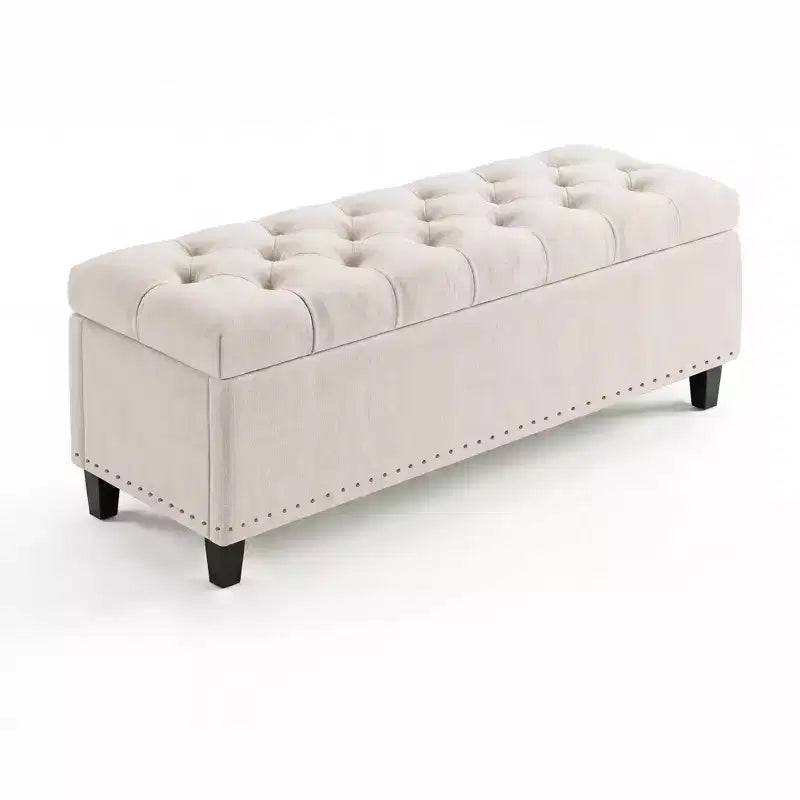 Panca Pouf Contenitore con Coperchio, Beige/Grigio, Posti a sedere 1–2