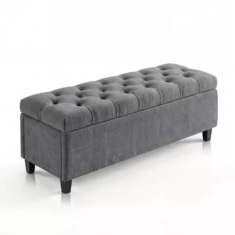 Panca Pouf Contenitore con Coperchio, Beige/Grigio, Posti a sedere 1–2