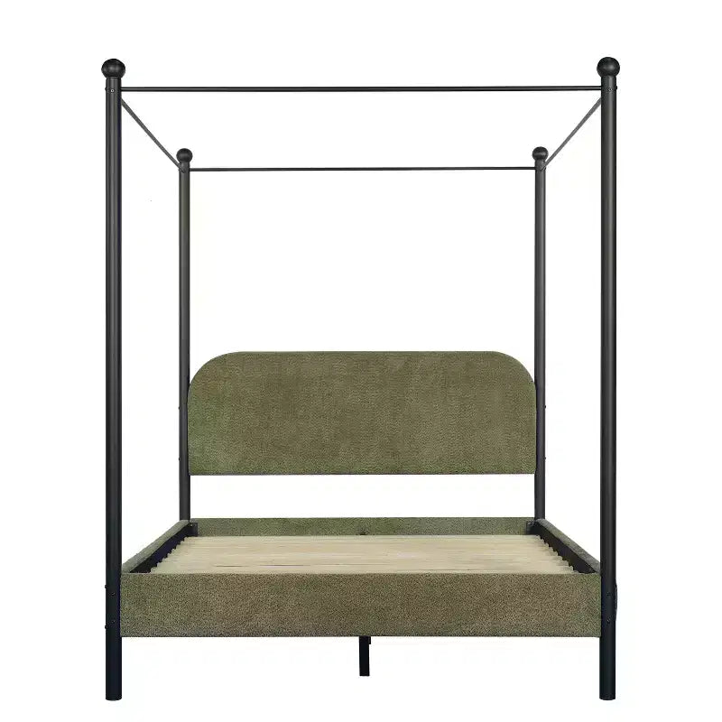 Struttura Letto a Baldacchino Moderna in Bouclé con Testiera Curva, Queen/King