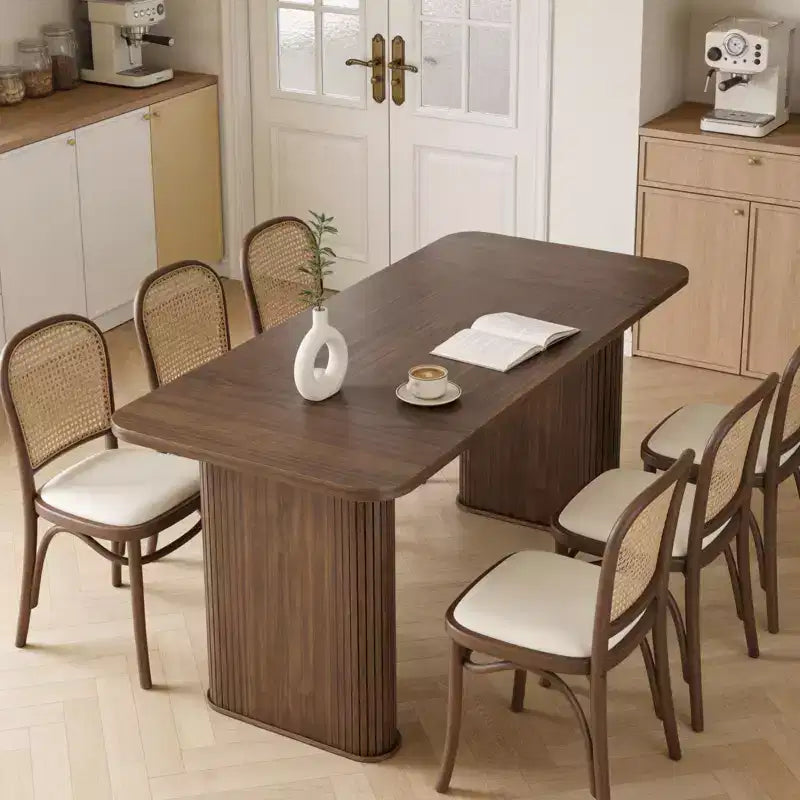 Tavolo da pranzo in legno multicolore, base incrociata, 6 posti