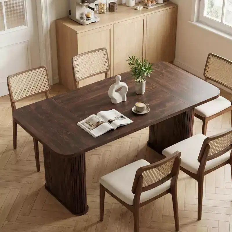 Tavolo da pranzo in legno multicolore, base incrociata, 6 posti