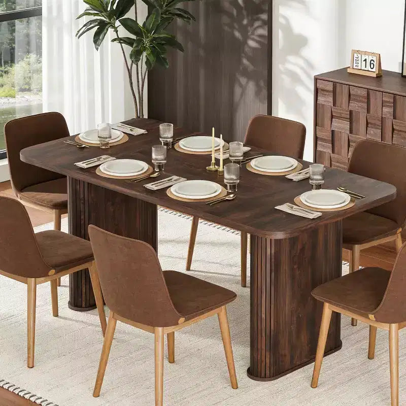 Tavolo da pranzo in legno multicolore, base incrociata, 6 posti