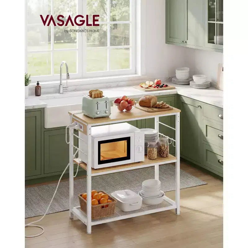 Isola da Cucina con 3 Ripiani e 6 Ganci, Rovere Dorato e Bianco