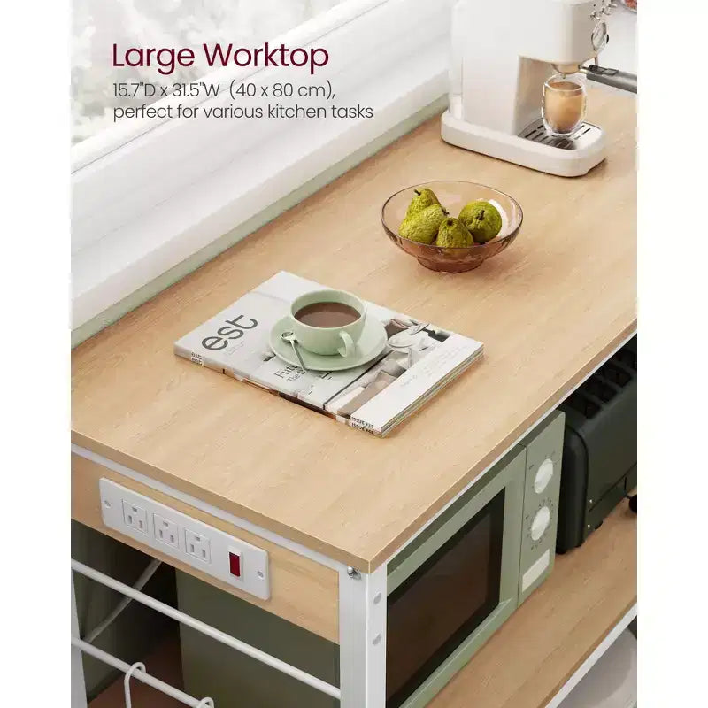 Isola da Cucina con 3 Ripiani e 6 Ganci, Rovere Dorato e Bianco