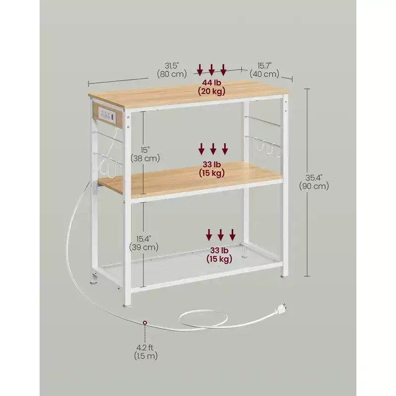 Isola da Cucina con 3 Ripiani e 6 Ganci, Rovere Dorato e Bianco
