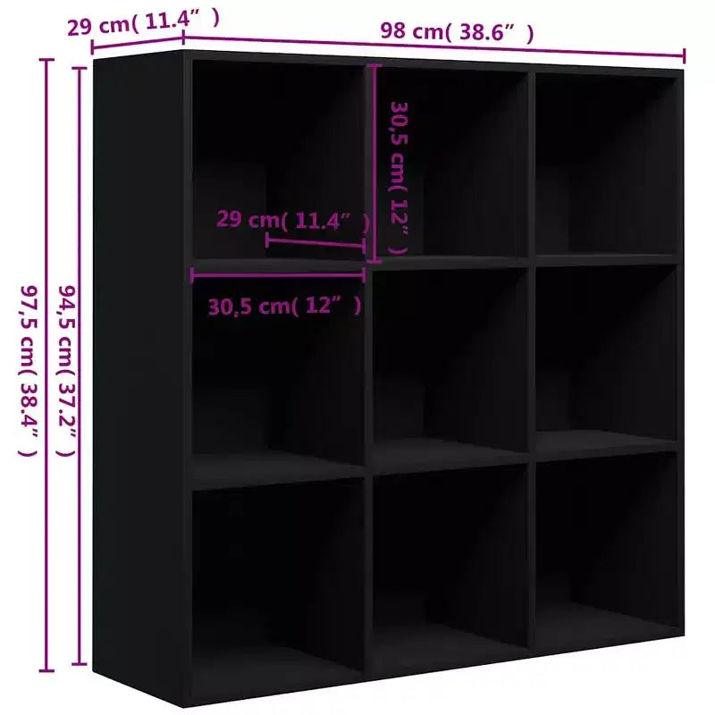 Libreria rettangolare nera, 9 scomparti
