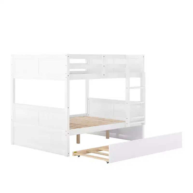 Letto a castello matrimoniale/matrimoniale con letto estraibile singolo, bianco, 3 posti letto