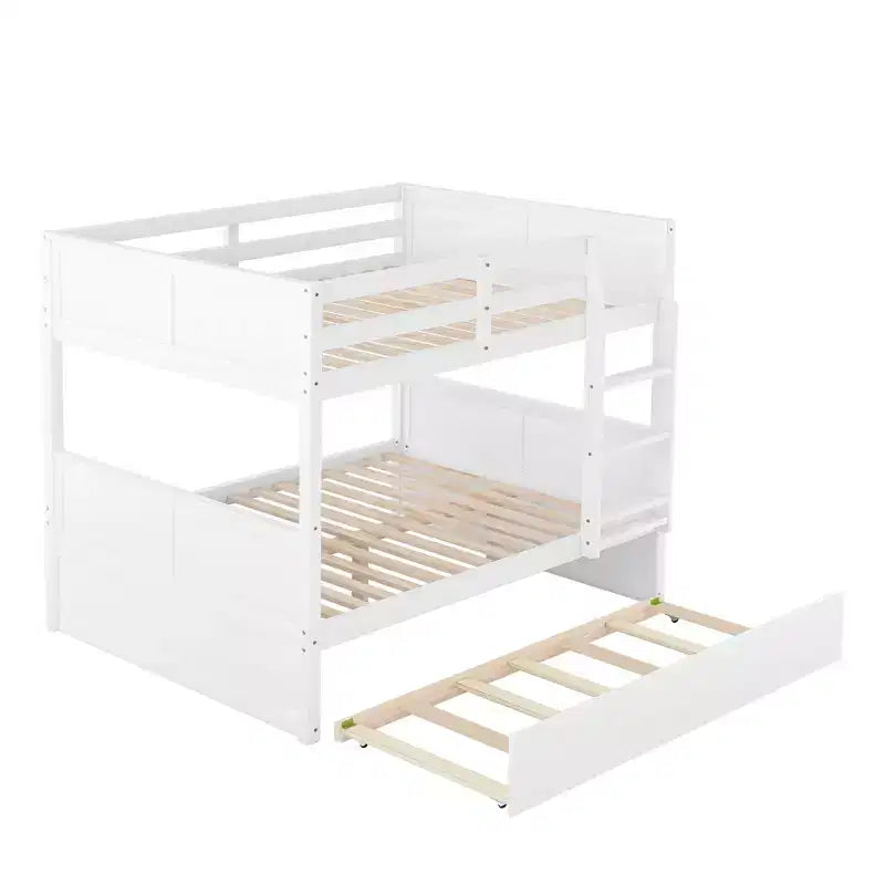 Letto a castello matrimoniale/matrimoniale con letto estraibile singolo, bianco, 3 posti letto