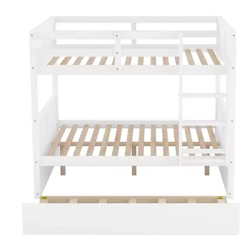 Letto a castello matrimoniale/matrimoniale con letto estraibile singolo, bianco, 3 posti letto