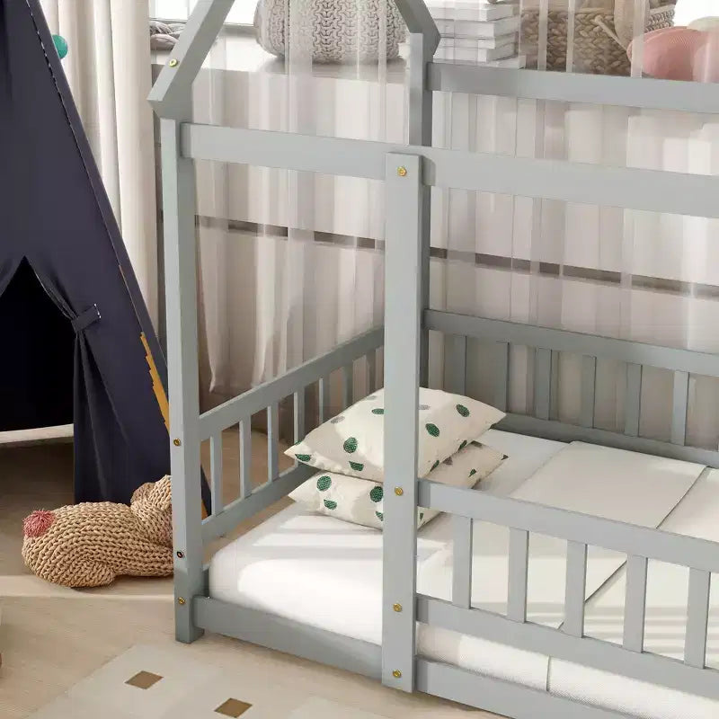 Letto a Castello King con Sponda di Sicurezza e Cassetti con Chiusura Ammortizzata, Effetto Legno, 2 Posti