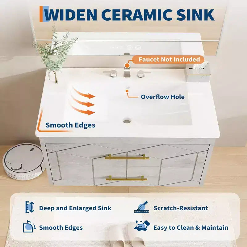 Mobile da bagno sospeso con lavabo – Nero/Grigio/Bianco, 60 o 75 cm, 1 persona