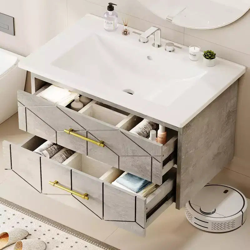 Mobile da bagno sospeso con lavabo – Nero/Grigio/Bianco, 60 o 75 cm, 1 persona