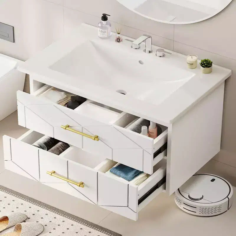 Mobile da bagno sospeso con lavabo – Nero/Grigio/Bianco, 60 o 75 cm, 1 persona