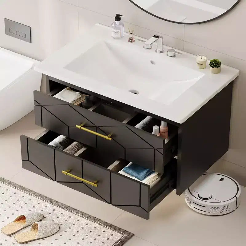 Mobile da bagno sospeso con lavabo – Nero/Grigio/Bianco, 60 o 75 cm, 1 persona