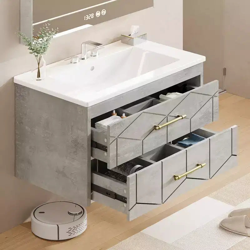 Mobile da bagno sospeso con lavabo – Nero/Grigio/Bianco, 60 o 75 cm, 1 persona