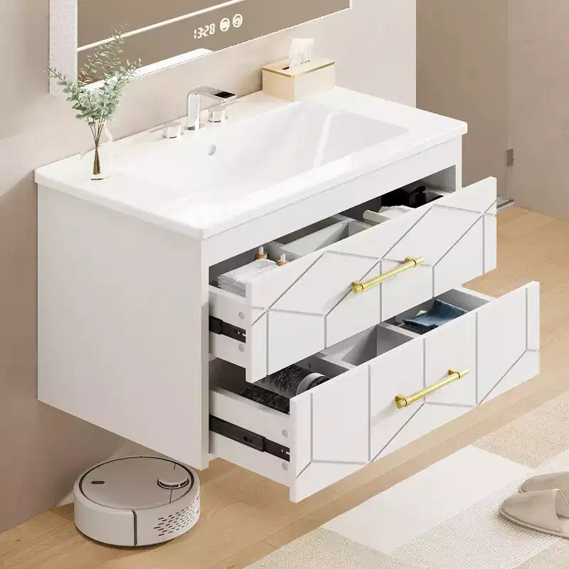 Mobile da bagno sospeso con lavabo – Nero/Grigio/Bianco, 60 o 75 cm, 1 persona