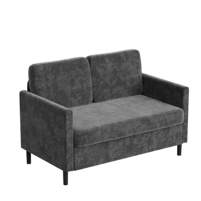 Divanetto 2 posti in finto lino, beige/grigio/grigio chiaro, struttura in legno, per piccoli spazi