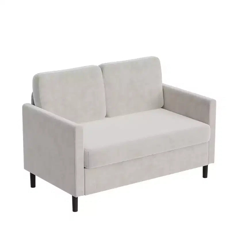 Divanetto 2 posti in finto lino, beige/grigio/grigio chiaro, struttura in legno, per piccoli spazi