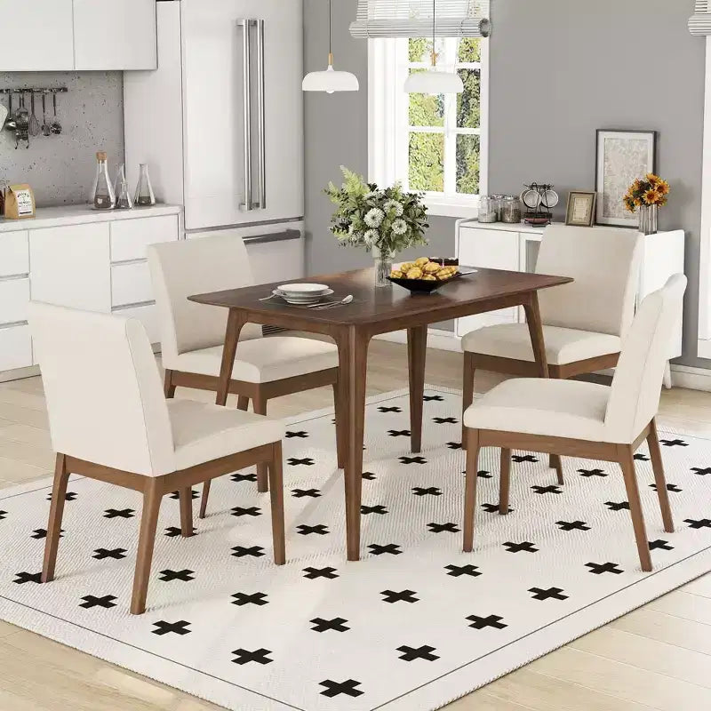 Set tavolo da pranzo rettangolare color beige chiaro e noce, 4 posti