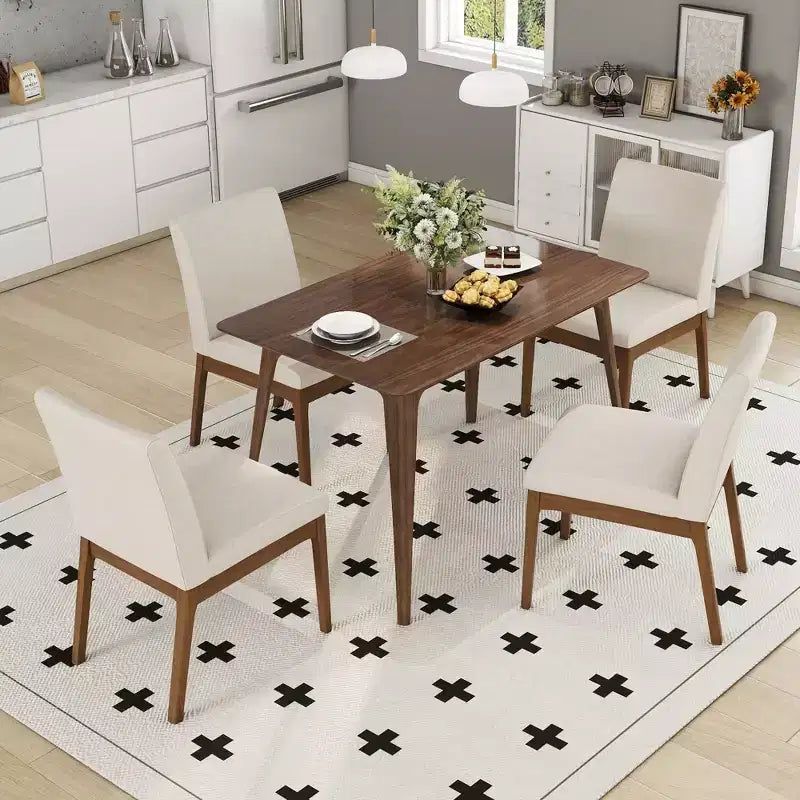 Set tavolo da pranzo rettangolare color beige chiaro e noce, 4 posti