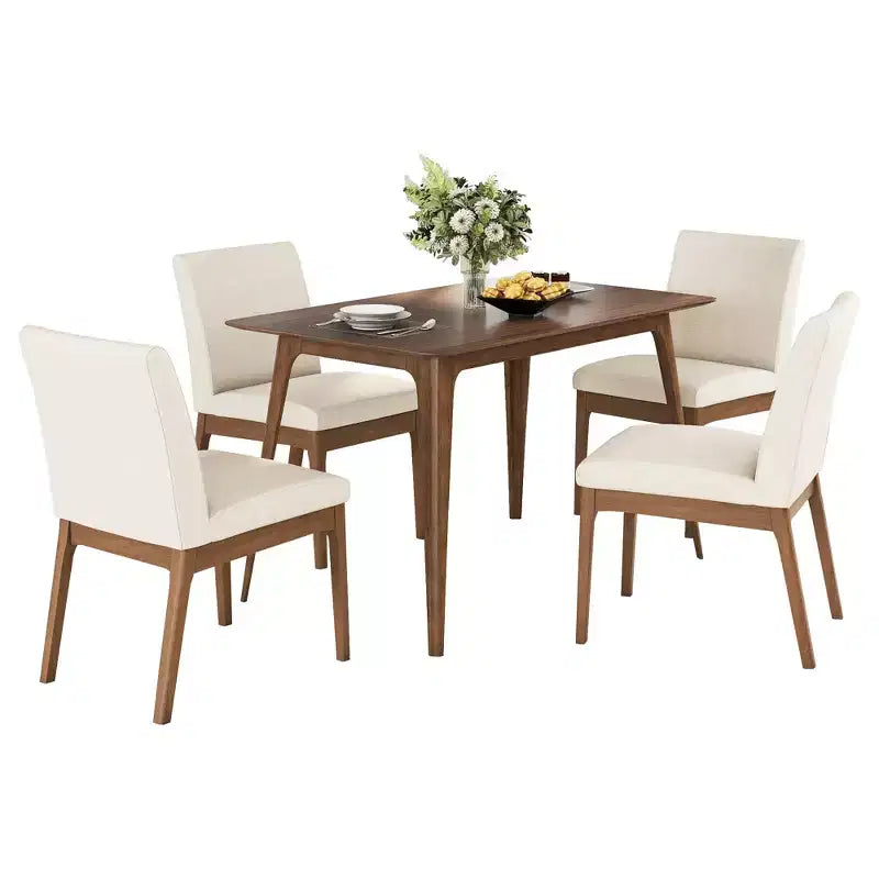 Set tavolo da pranzo rettangolare color beige chiaro e noce, 4 posti