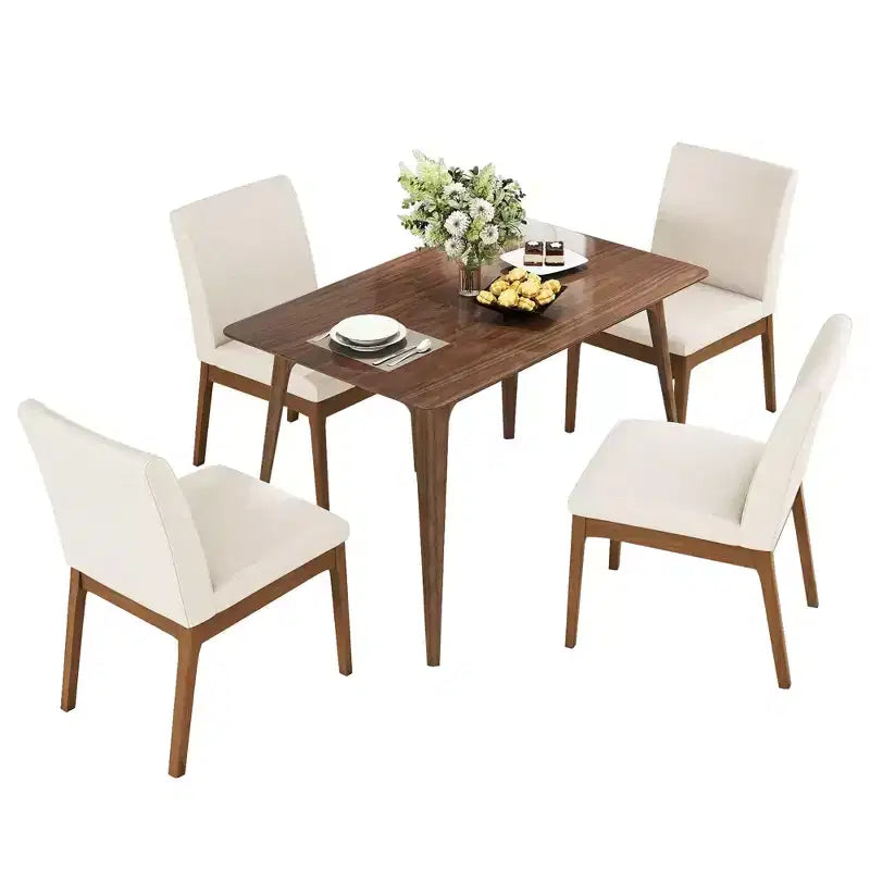 Set tavolo da pranzo rettangolare color beige chiaro e noce, 4 posti