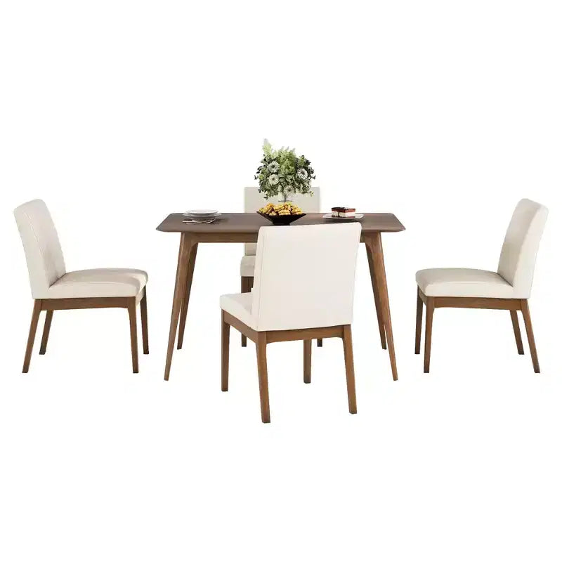 Set tavolo da pranzo rettangolare color beige chiaro e noce, 4 posti