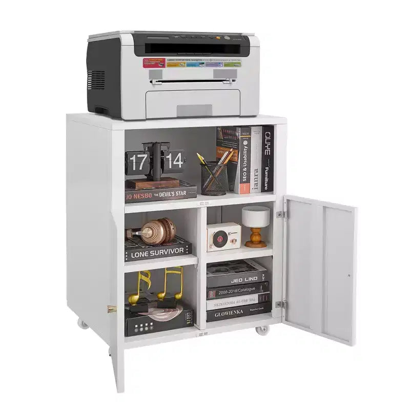 Armadietto contenitore in metallo laminato bianco/nero con 2 ante, 2 ripiani – Capacità 45 kg