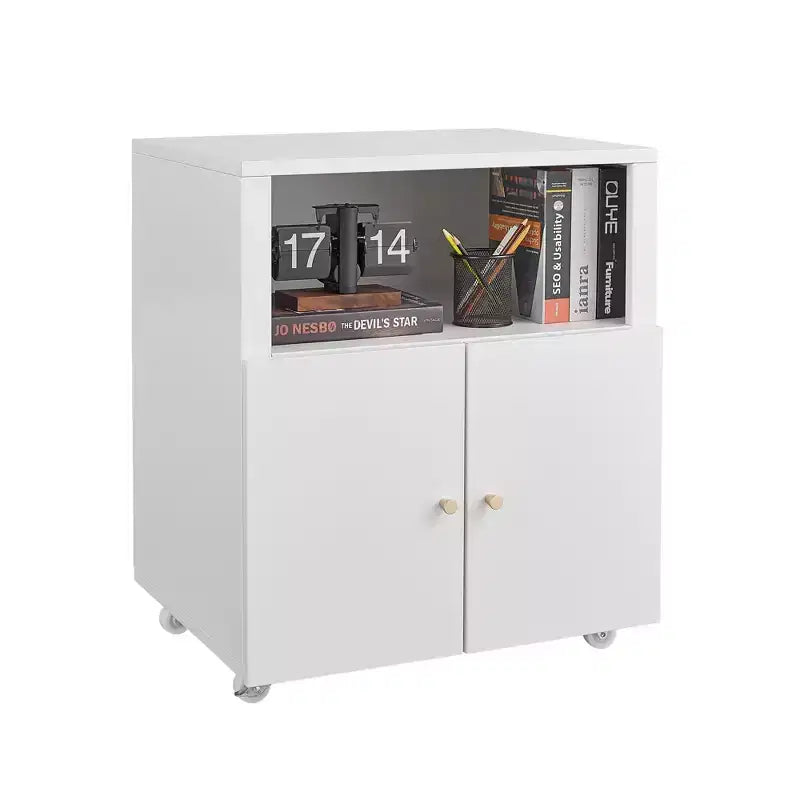 Armadietto contenitore in metallo laminato bianco/nero con 2 ante, 2 ripiani – Capacità 45 kg