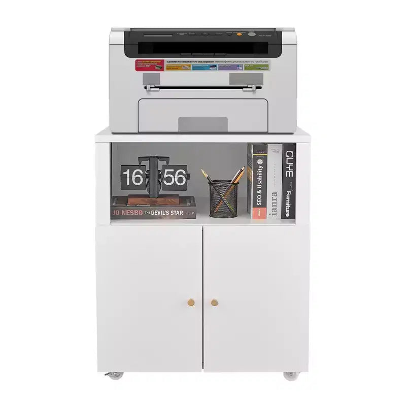 Armadietto contenitore in metallo laminato bianco/nero con 2 ante, 2 ripiani – Capacità 45 kg