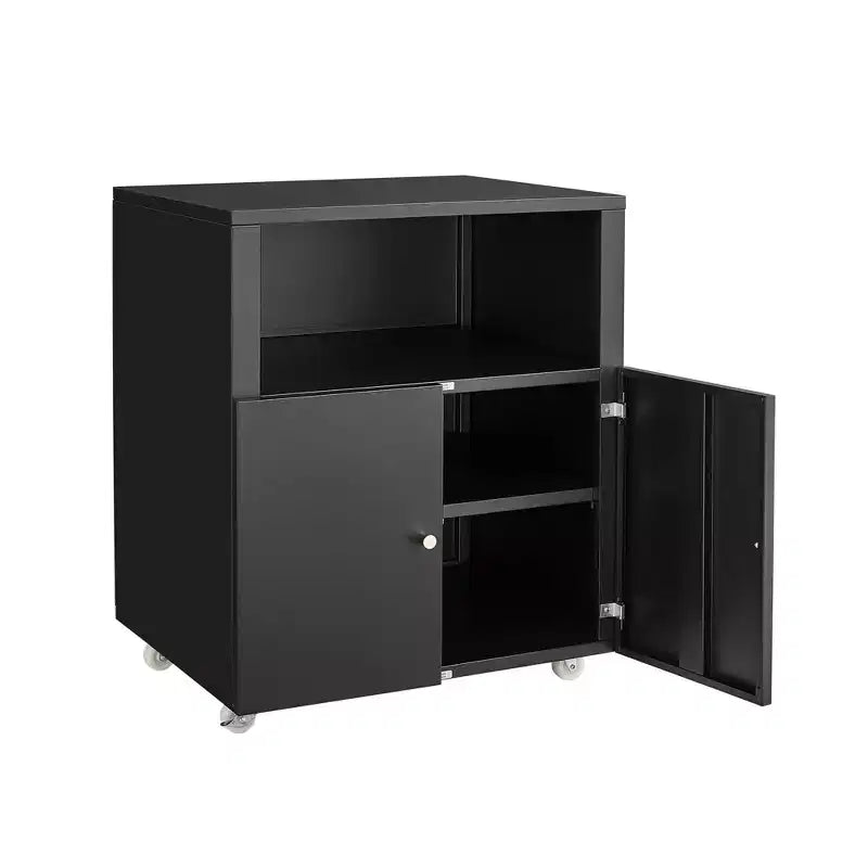 Armadietto contenitore in metallo laminato bianco/nero con 2 ante, 2 ripiani – Capacità 45 kg