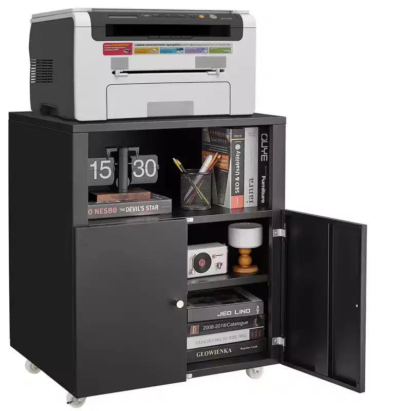 Armadietto contenitore in metallo laminato bianco/nero con 2 ante, 2 ripiani – Capacità 45 kg