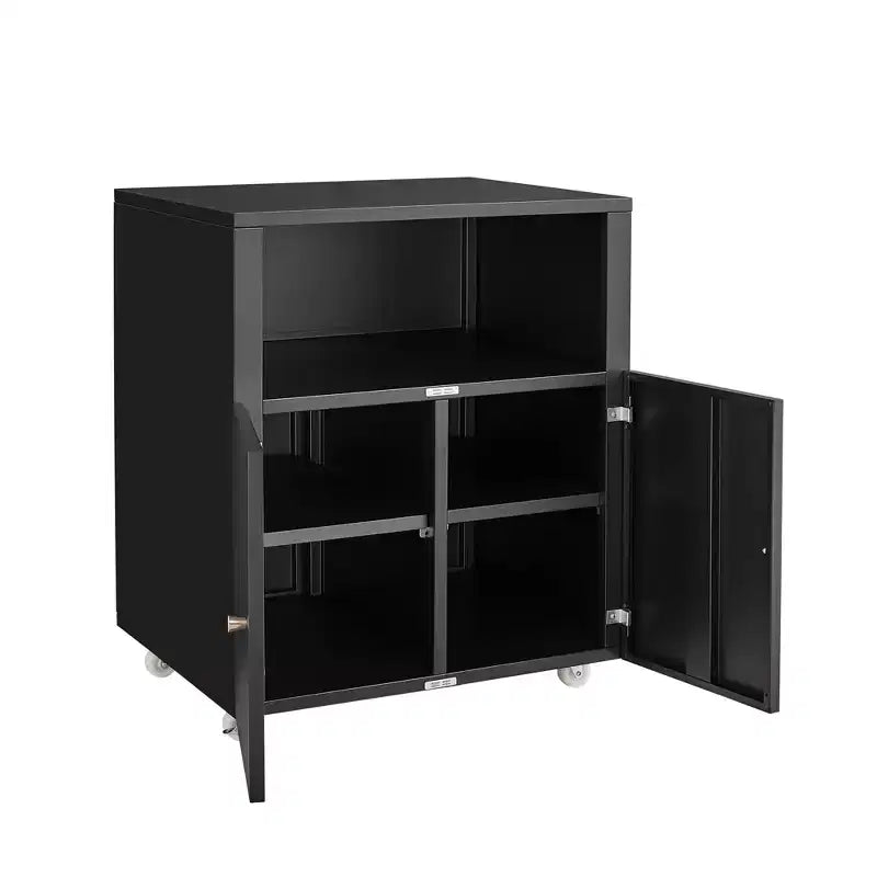 Armadietto contenitore in metallo laminato bianco/nero con 2 ante, 2 ripiani – Capacità 45 kg