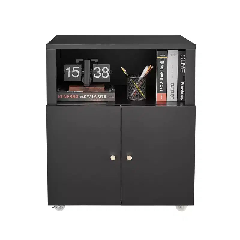 Armadietto contenitore in metallo laminato bianco/nero con 2 ante, 2 ripiani – Capacità 45 kg
